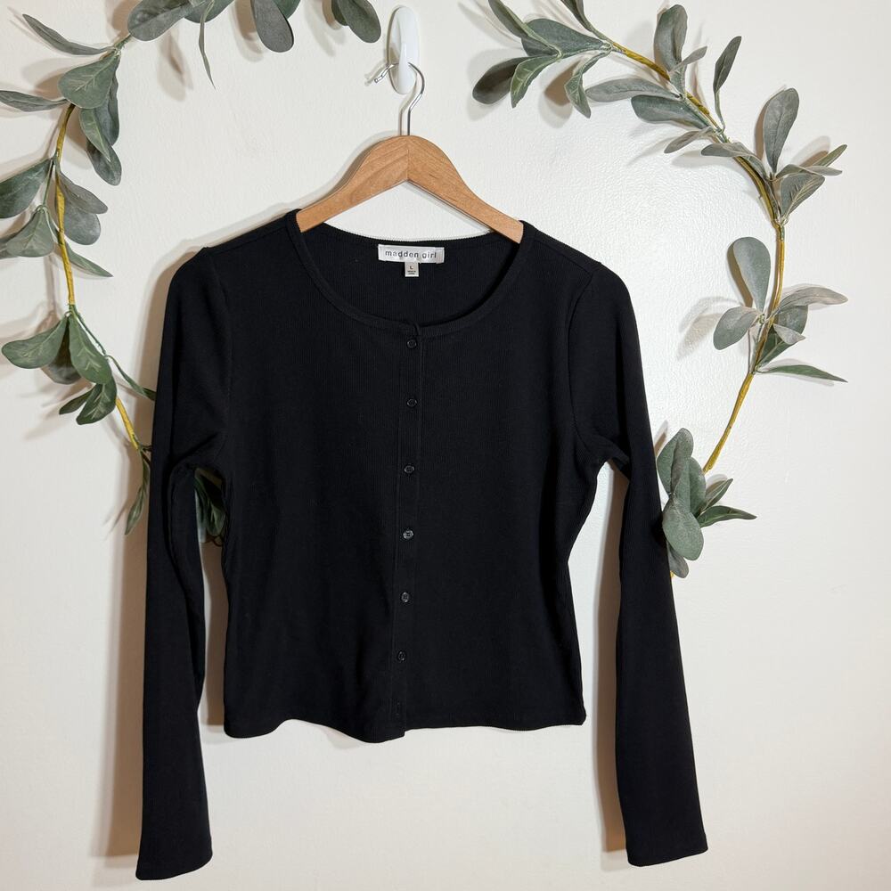 Madden Girl Black Ribbed Cardigan